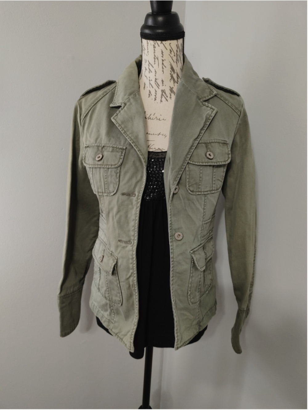 90s Y2K Women's Lazer Jeans Utility Military Jacket Size L Green